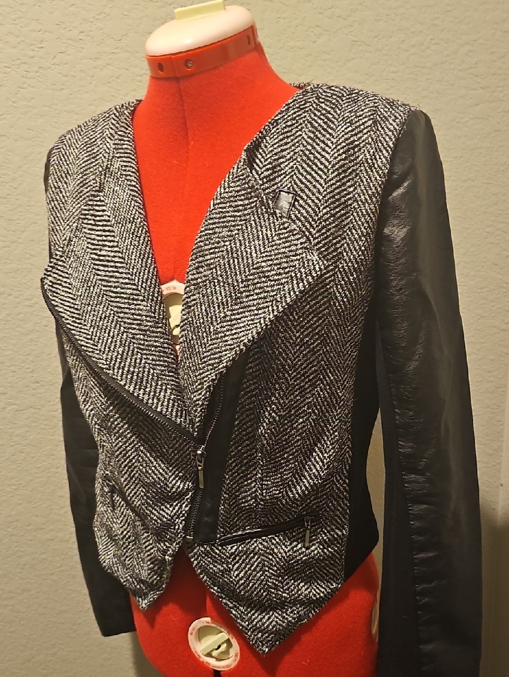 Candie's Black & White Herringbone Blazer Moto Jacket